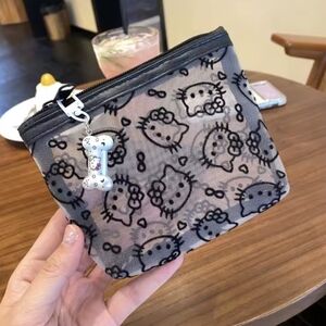 Hello Kitty Mesh Zipper Pouch Black Kawaii Aesthetic Mini Makeup Bag